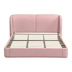Lit plateforme moderne Whisen King avec tête de lit double oreiller, rembourré, tissu bouclé doux, design latéral ailé, lattes en bois massif