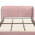 Lit plateforme moderne Whisen King avec tête de lit double oreiller, rembourré, tissu bouclé doux, design latéral ailé, lattes en bois massif