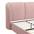 Lit plateforme moderne Whisen King avec tête de lit double oreiller, rembourré, tissu bouclé doux, design latéral ailé, lattes en bois massif