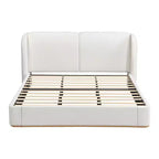 Lit plateforme moderne Whisen King avec tête de lit double oreiller, rembourré, tissu bouclé doux, design latéral ailé, lattes en bois massif