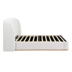 Lit plateforme moderne Whisen King avec tête de lit double oreiller, rembourré, tissu bouclé doux, design latéral ailé, lattes en bois massif
