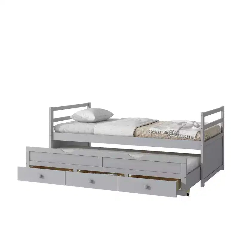 MAYEERTY Lit mezzanine complet en pin massif avec bureau sous le lit et espace optimisé