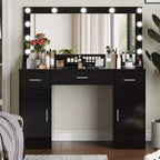 Coiffeuse moderne en bois GDFStudio Dentu 47 avec miroir, 3 modes d'éclairage et 3 tiroirs