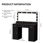 Coiffeuse moderne en bois GDFStudio Dentu 47 avec miroir, 3 modes d'éclairage et 3 tiroirs