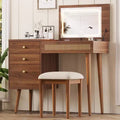 39-Inch Modern Makeup Vanity Desk with Flip-Top Mirror and Lights, 3 Drawers and 10 Compartments, Matching Stool for Bedroom