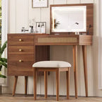 39-Inch Modern Makeup Vanity Desk with Flip-Top Mirror and Lights, 3 Drawers and 10 Compartments, Matching Stool for Bedroom