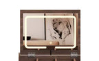 Coiffeuse moderne de 99 cm avec miroir escamotable et lumières, 3 tiroirs et 10 compartiments, tabouret assorti pour chambre à coucher