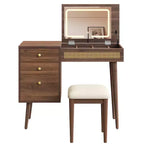 Coiffeuse moderne de 99 cm avec miroir escamotable et lumières, 3 tiroirs et 10 compartiments, tabouret assorti pour chambre à coucher