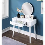 Coiffeuse de Maquillage Moderne avec Miroir Rond, Rangement Organisé, Tabouret Assorti pour Chambre à Coucher, Finition Blanche, Conception Gain de Place