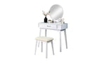 Coiffeuse de Maquillage Moderne avec Miroir Rond, Rangement Organisé, Tabouret Assorti pour Chambre à Coucher, Finition Blanche, Conception Gain de Place