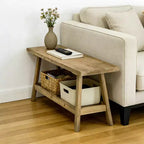 Banc d'entrée GDFStudio Eoghan 43 en bois massif de style campagnard avec étagère de rangement ouverte
