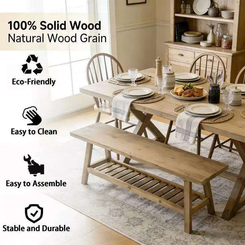 Banc d'entrée GDFStudio Eoghan 43 en bois massif de style campagnard avec étagère de rangement ouverte