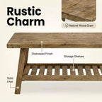 Banc d'entrée GDFStudio Eoghan 43 en bois massif de style campagnard avec étagère de rangement ouverte