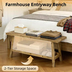 Banc d'entrée GDFStudio Eoghan 43 en bois massif de style campagnard avec étagère de rangement ouverte