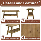 Banc d'entrée GDFStudio Eoghan 43 en bois massif de style campagnard avec étagère de rangement ouverte