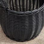Panier de rangement rond en résine tressée noire avec poignées 33 x 33 x 26 cm – Organisateur polyvalent pour serviettes, jouets, magazines et décoration intérieure