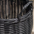 Panier de rangement rond en résine tressée noire avec poignées 33 x 33 x 26 cm – Organisateur polyvalent pour serviettes, jouets, magazines et décoration intérieure