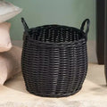 Black Round Resin Woven Storage Basket with Handles 13 x 13 x 10.2 Multi-Use Organizer for Towels, Toys, Magazines & Home Decor