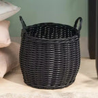 Black Round Resin Woven Storage Basket with Handles 13 x 13 x 10.2 Multi-Use Organizer for Towels, Toys, Magazines & Home Decor