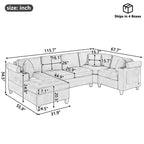 Canapé d'angle en U 293,9 cm Canapé d'angle surdimensionné pour salon avec porte-gobelets intégrés, espace de rangement et ports USB