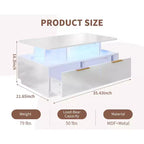 Table basse LED 35" avec 4 tiroirs de rangement et étagère ouverte - Table rectangulaire moderne blanche avec lumières changeantes de couleur