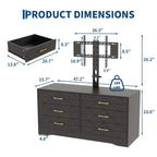 Meuble TV 6 tiroirs avec support pour TV de 32 à 80 pouces, meuble de divertissement en bois avec hauteur réglable, console multimédia de rangement