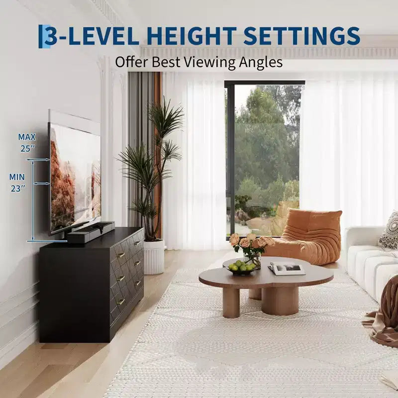 Meuble TV 6 tiroirs avec support pour TV de 32 à 80 pouces, meuble de divertissement en bois avec hauteur réglable, console multimédia de rangement