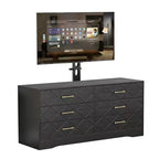 Meuble TV 6 tiroirs avec support pour TV de 32 à 80 pouces, meuble de divertissement en bois avec hauteur réglable, console multimédia de rangement