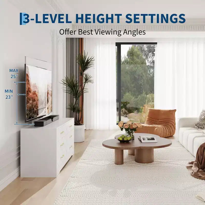 Meuble TV 6 tiroirs avec support pour TV de 32 à 80 pouces, meuble de divertissement en bois avec hauteur réglable, console multimédia de rangement