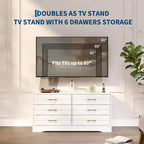 Meuble TV 6 tiroirs avec support pour TV de 32 à 80 pouces, meuble de divertissement en bois avec hauteur réglable, console multimédia de rangement