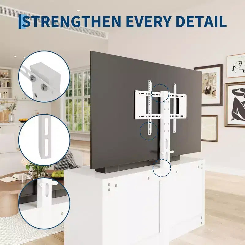Meuble TV 6 tiroirs avec support pour TV de 32 à 80 pouces, meuble de divertissement en bois avec hauteur réglable, console multimédia de rangement