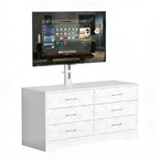 Meuble TV 6 tiroirs avec support pour TV de 32 à 80 pouces, meuble de divertissement en bois avec hauteur réglable, console multimédia de rangement