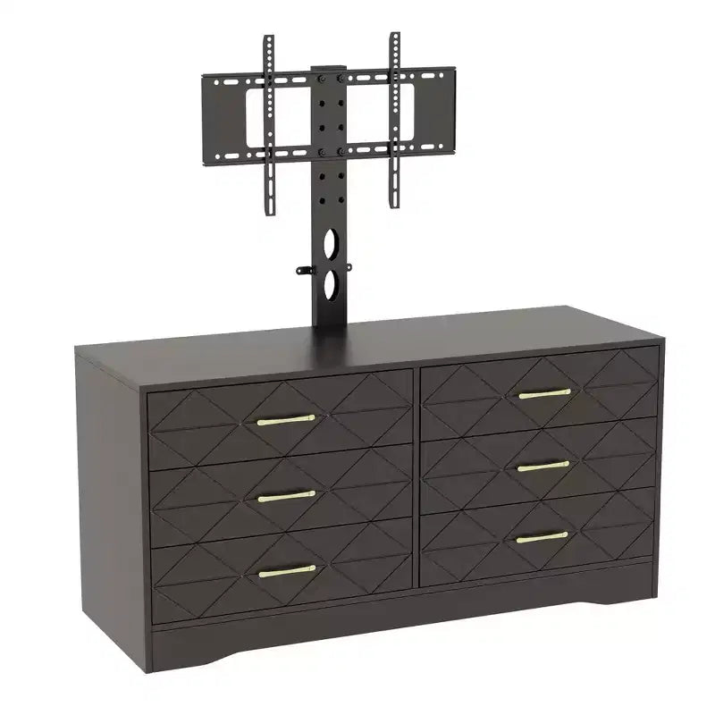 Meuble TV 6 tiroirs avec support pour TV de 32 à 80 pouces, meuble de divertissement en bois avec hauteur réglable, console multimédia de rangement