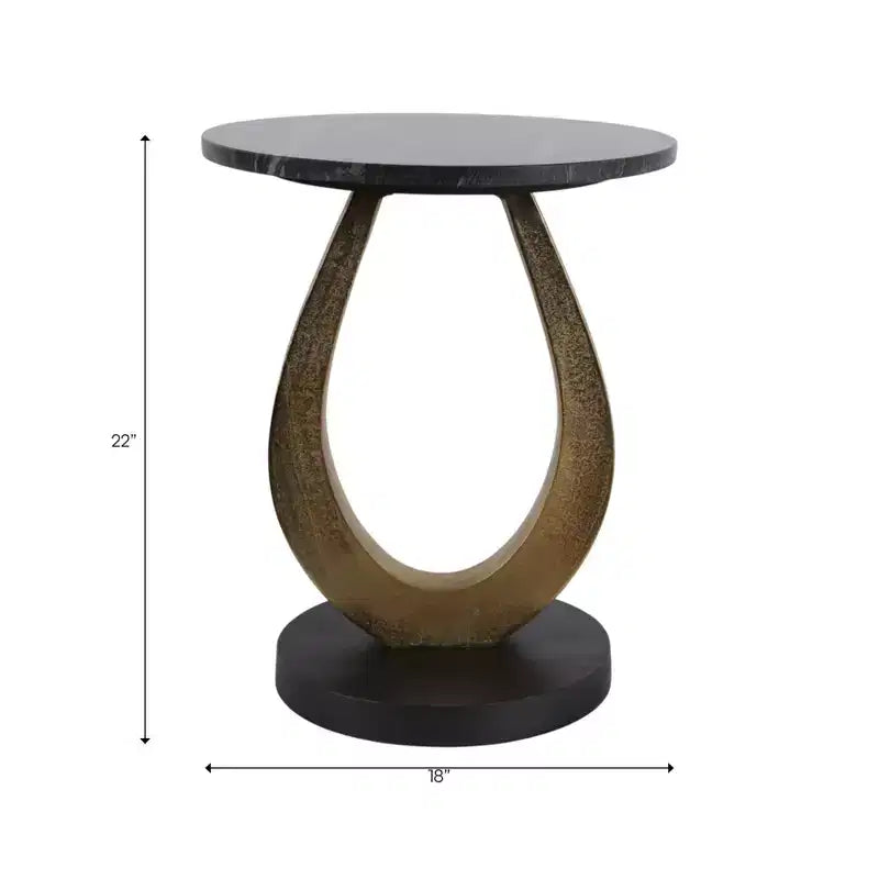 Table basse et d'appoint ronde pour petits espaces - Design à base incurvée avec plateau en bois pour la décoration du salon, de la chambre et de la maison - 22, doré et noir
