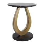 Table basse et d'appoint ronde pour petits espaces - Design à base incurvée avec plateau en bois pour la décoration du salon, de la chambre et de la maison - 22, doré et noir