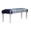 HomeRoots 47 Blue And Gray Textural White Leg Upholstered Bench