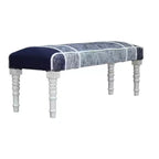 HomeRoots 47 Blue And Gray Textural White Leg Upholstered Bench