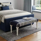 Banc rembourré HomeRoots 47 avec pieds blancs texturés bleu et gris
