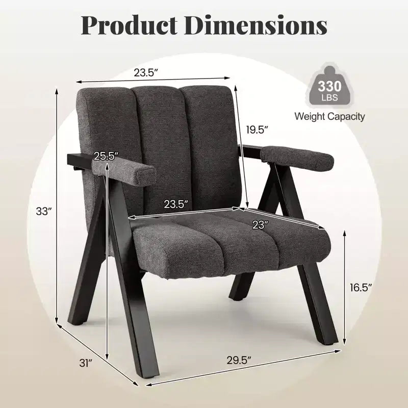 Costway 1/2 Fauteuil d'appoint surdimensionné avec structure en métal et accoudoirs Fauteuil moderne du milieu du siècle Gris/Blanc