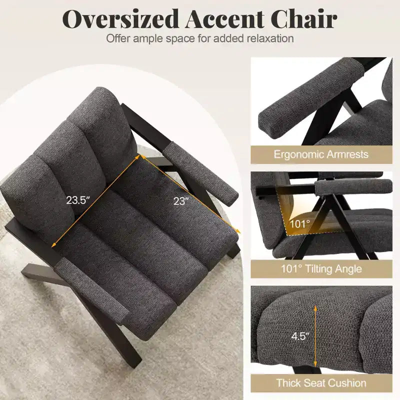 Costway 1/2 Fauteuil d'appoint surdimensionné avec structure en métal et accoudoirs Fauteuil moderne du milieu du siècle Gris/Blanc