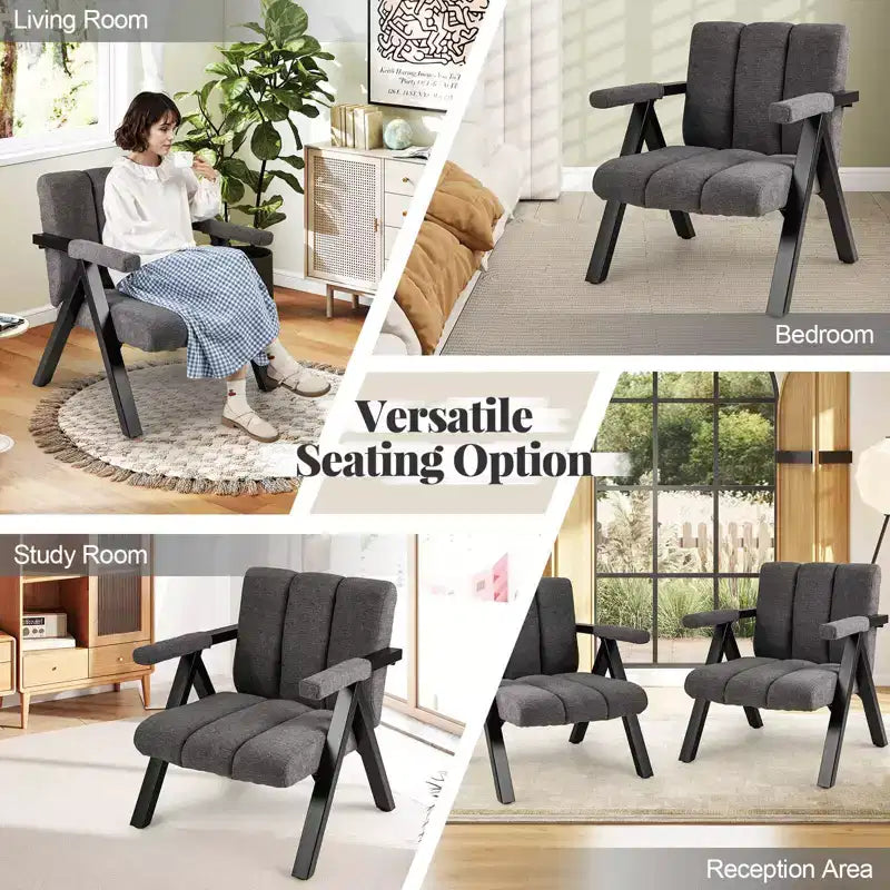 Costway 1/2 Fauteuil d'appoint surdimensionné avec structure en métal et accoudoirs Fauteuil moderne du milieu du siècle Gris/Blanc