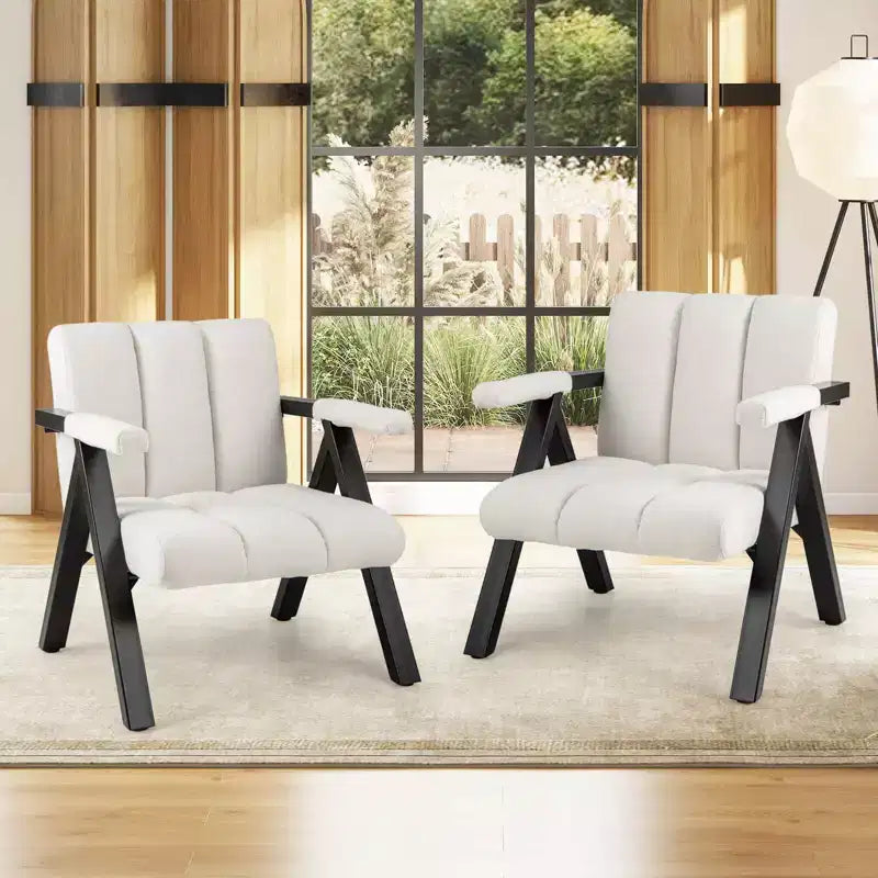Costway 1/2 Fauteuil d'appoint surdimensionné avec structure en métal et accoudoirs Fauteuil moderne du milieu du siècle Gris/Blanc