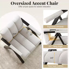 Costway 1/2 Fauteuil d'appoint surdimensionné avec structure en métal et accoudoirs Fauteuil moderne du milieu du siècle Gris/Blanc