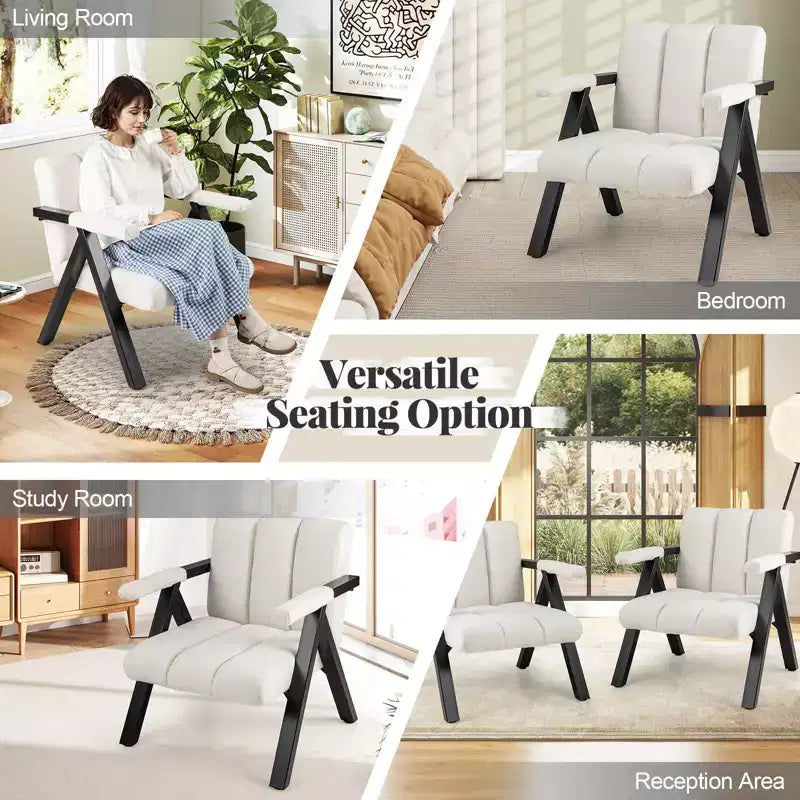 Costway 1/2 Fauteuil d'appoint surdimensionné avec structure en métal et accoudoirs Fauteuil moderne du milieu du siècle Gris/Blanc