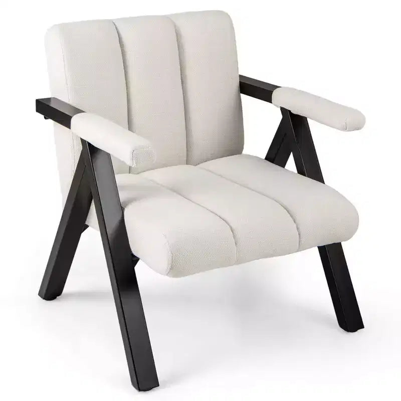 Costway 1/2 PCS Oversized Accent Chair with Metal Frame & Armrests Mid-century Modern Armchair Gray/White