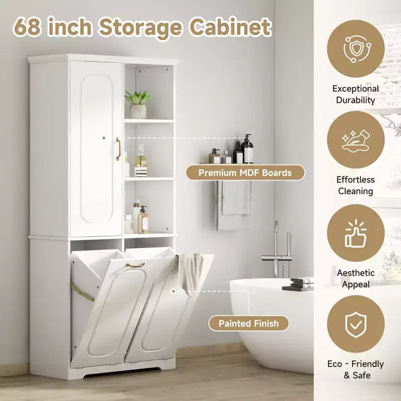 Christopher Knight Home Thorn Armoire de salle de bain de 172 cm avec 2 paniers à linge inclinables, 1 porte et étagères réglables