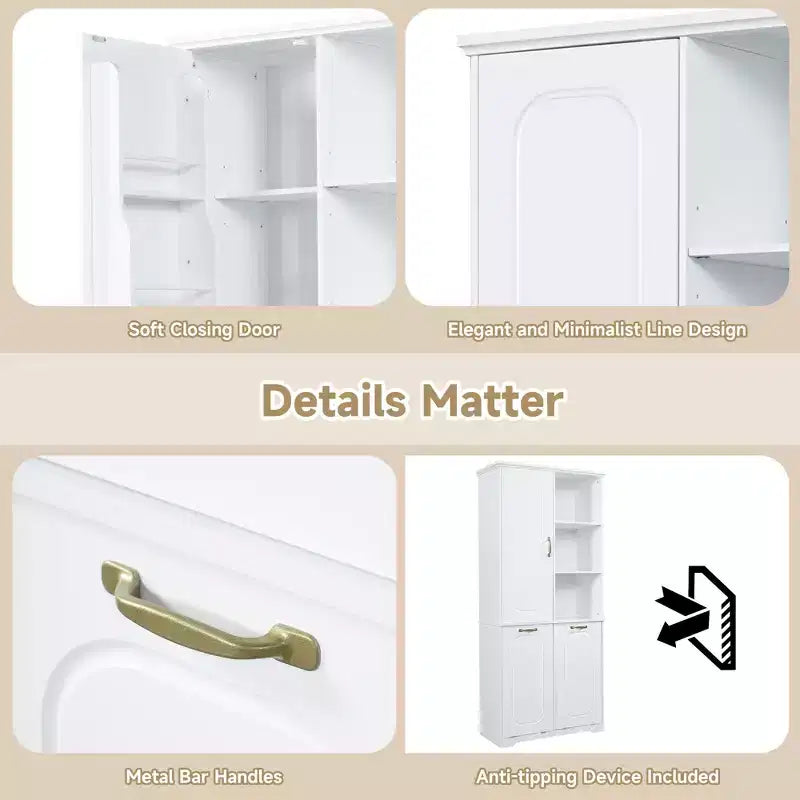 Christopher Knight Home Thorn Armoire de salle de bain de 172 cm avec 2 paniers à linge inclinables, 1 porte et étagères réglables