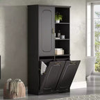 Christopher Knight Home Thorn Armoire de salle de bain de 172 cm avec 2 paniers à linge inclinables, 1 porte et étagères réglables