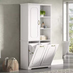 Christopher Knight Home Thorn Armoire de salle de bain de 172 cm avec 2 paniers à linge inclinables, 1 porte et étagères réglables
