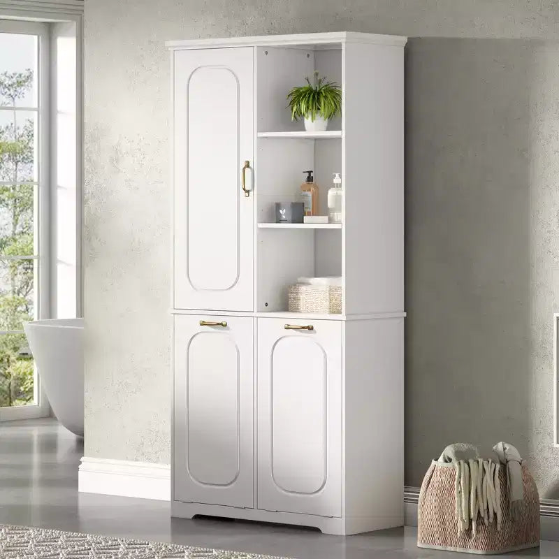 Christopher Knight Home Thorn Armoire de salle de bain de 172 cm avec 2 paniers à linge inclinables, 1 porte et étagères réglables